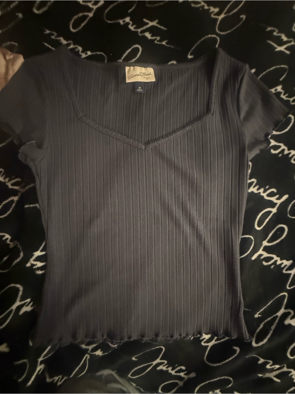 Universal Thread Navy Ribbed Short-Sleeve V-Neck Top